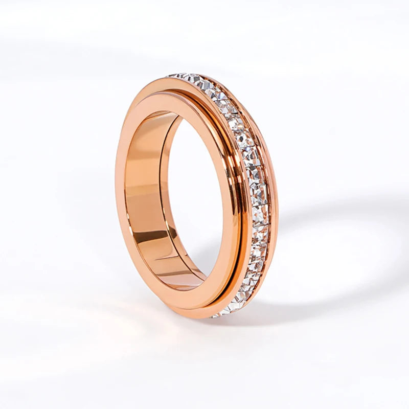 Spinner Ring for Women Zircon Anti Anxiety Stress Mood